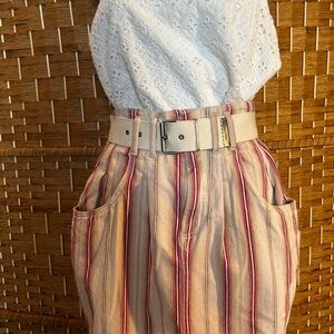 Generra Striped Paperbag Waist Skirt Size 6 Belted Cotton Denim Streetwear